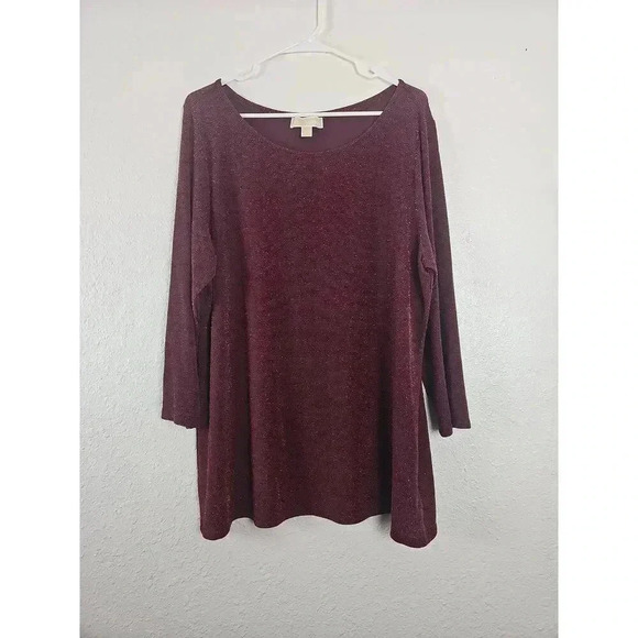 Michael Kors Merlot Gold Metallic Long Sleeve Top Size 2XL - Picture 1 of 7